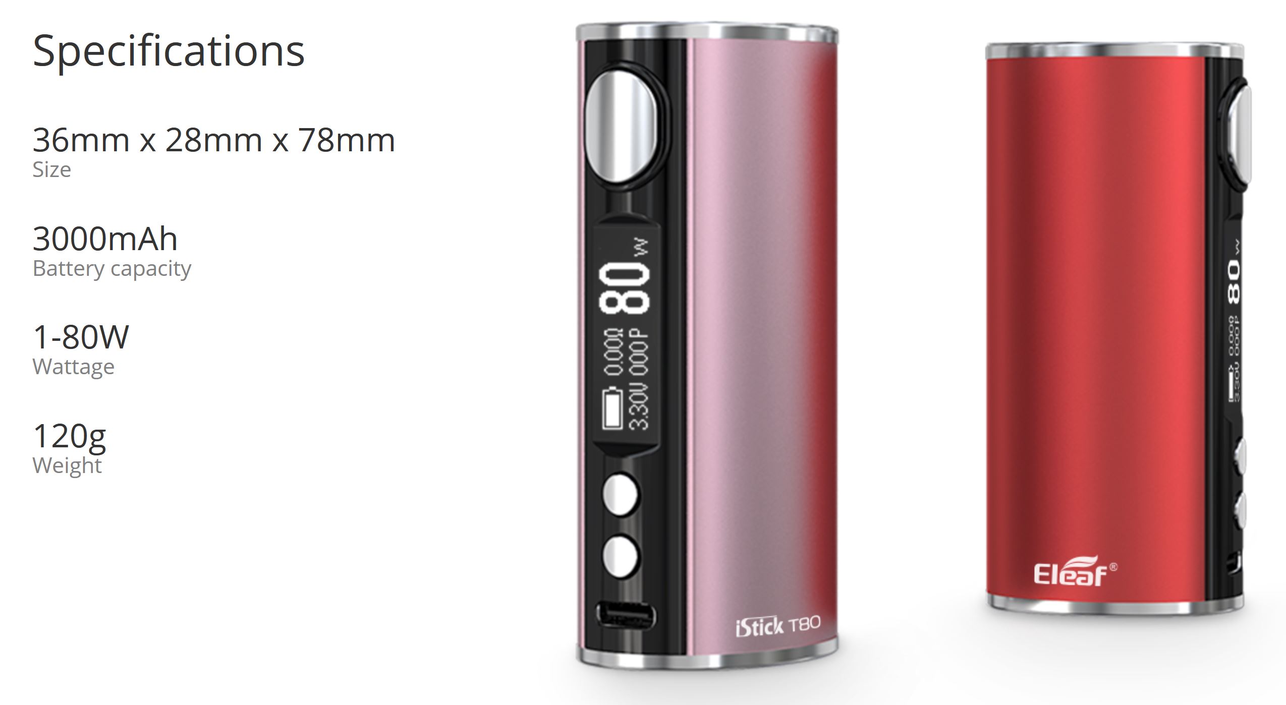 iSmoka Eleaf iStick T80 80W Grip Easy Kit 3000mAh Red 1ks
