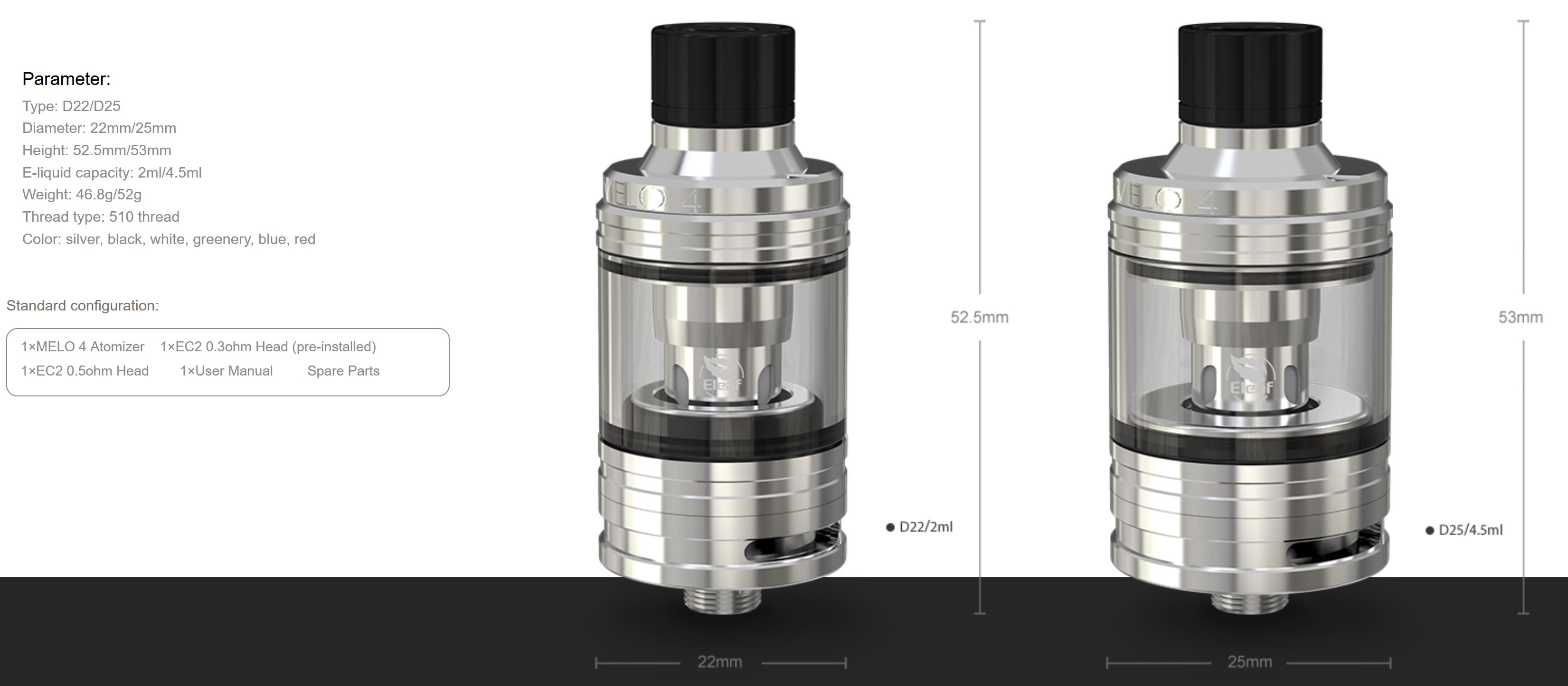 Eleaf MELO 4 clearomizér Stříbrná 4,5ml