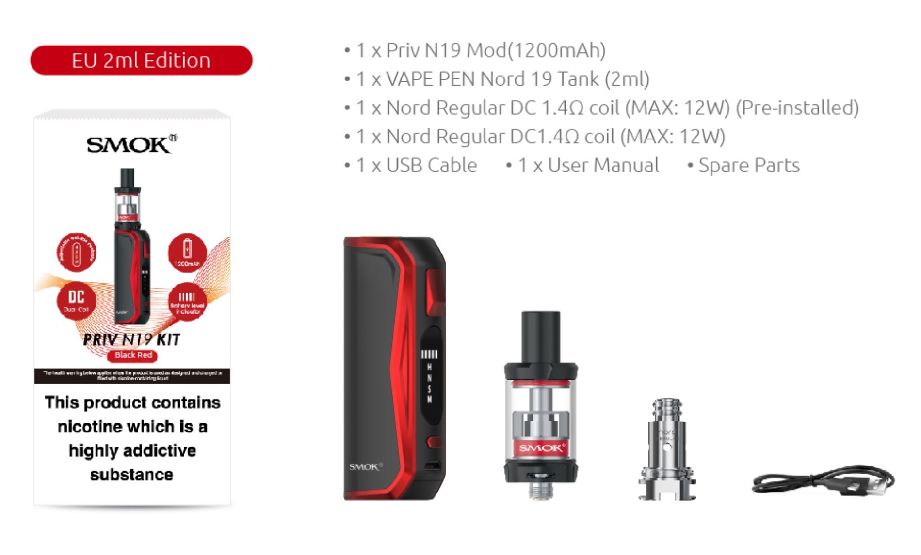 Smoktech Priv N19 Grip 1200 mAh Full Kit Black Red 1 ks