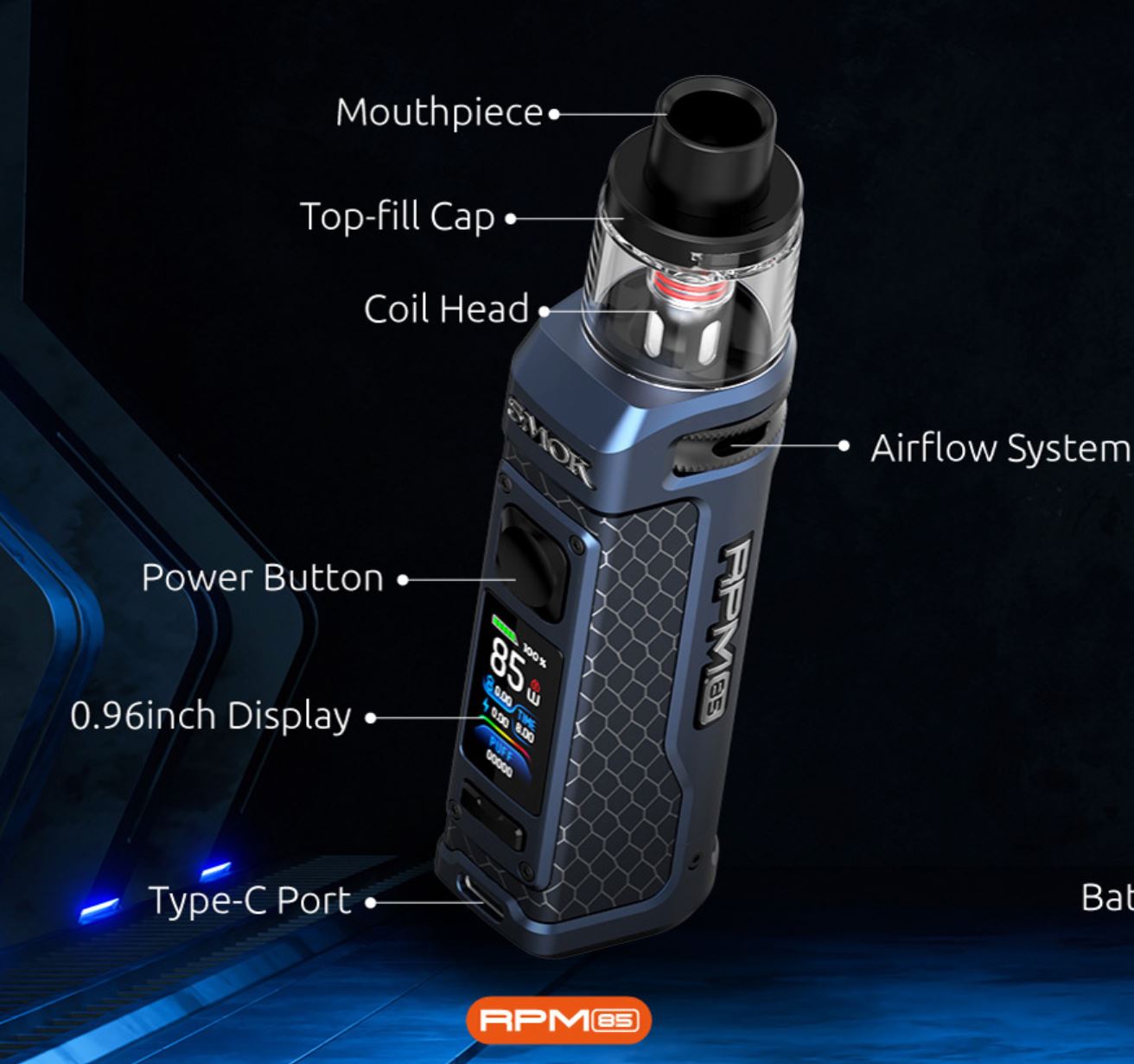 Smoktech RPM 85 grip Full Kit 3000 mAh Matte 7color Plating 1ks