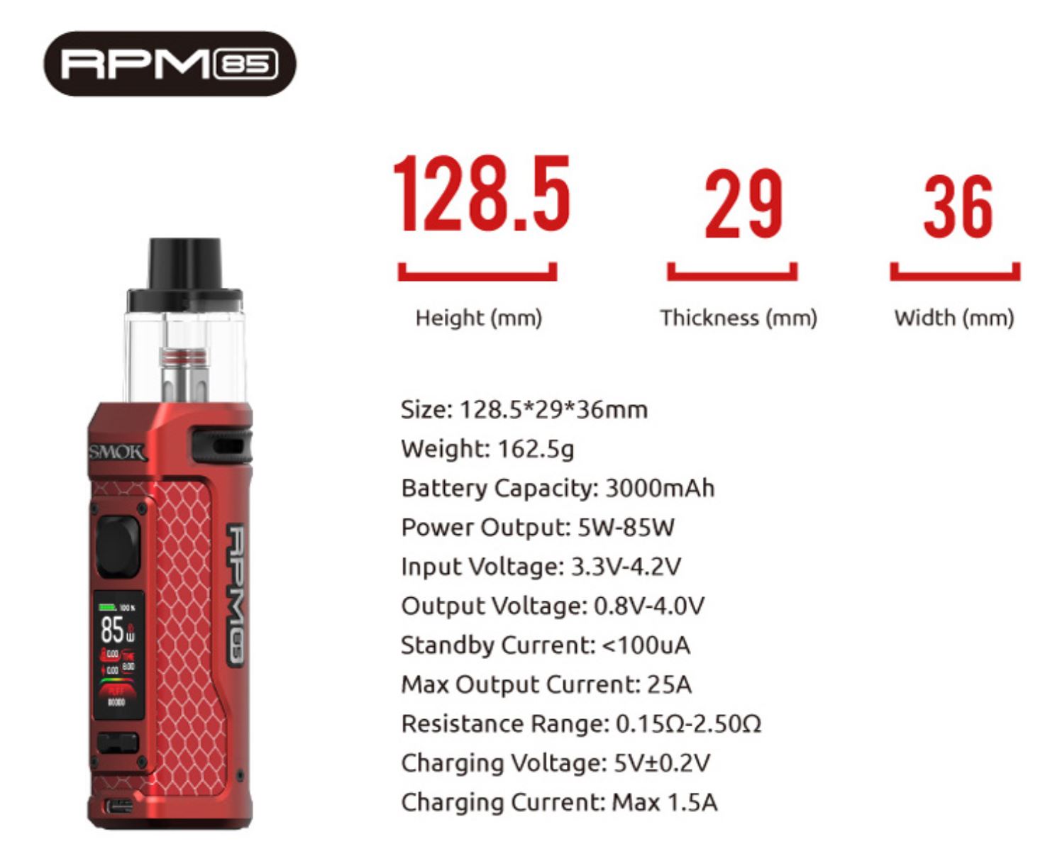 Smoktech RPM 85 grip Full Kit 3000 mAh Matte 7color Plating 1ks