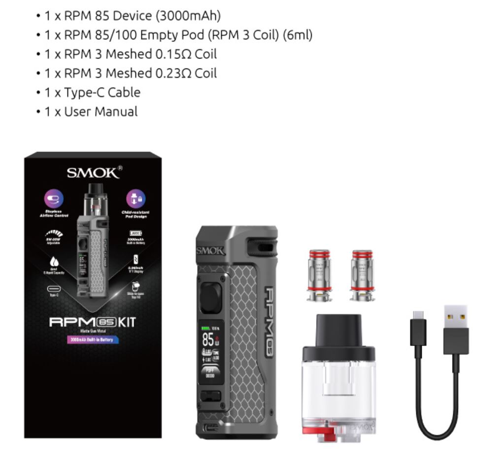 Smoktech RPM 85 grip Full Kit 3000 mAh Matte 7color Plating 1ks