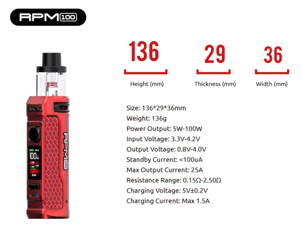 Smoktech RPM 100 grip Full Kit 100W Matte 7-Color Plating