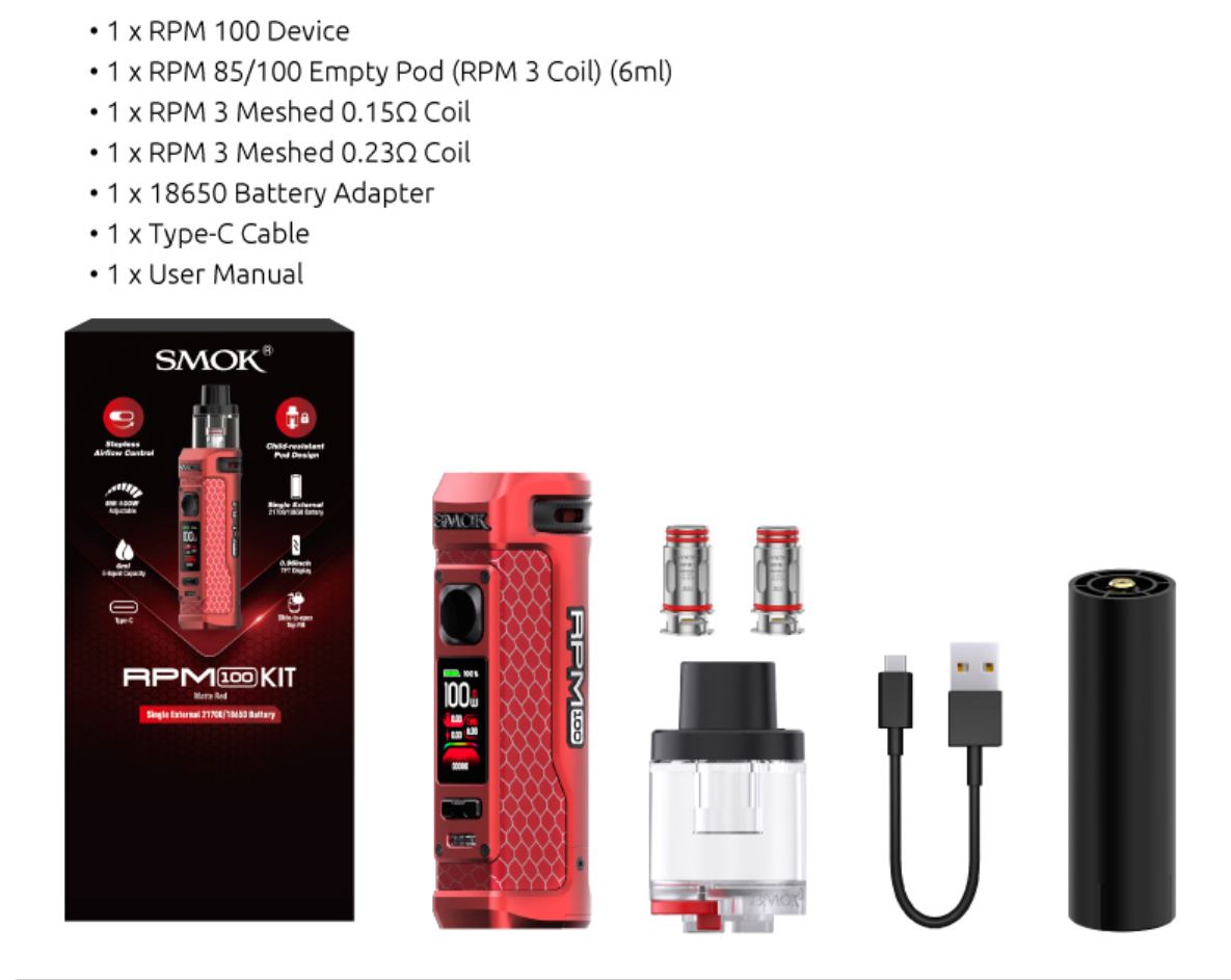 Smoktech RPM 100 grip Full Kit 100W Matte 7-Color Plating