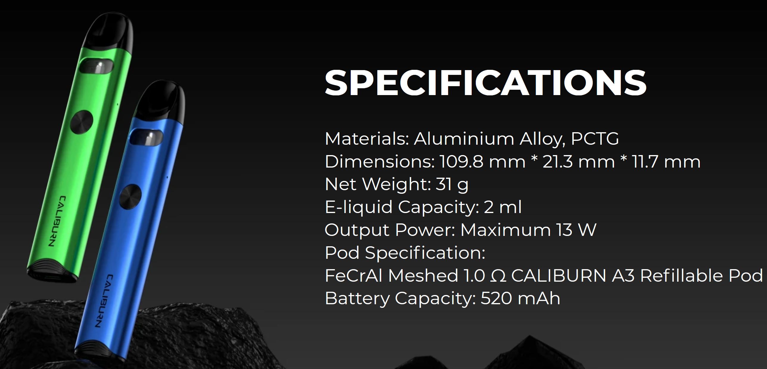 Uwell Caliburn A3 Pod Kit 520 mAh Šedá 1 ks
