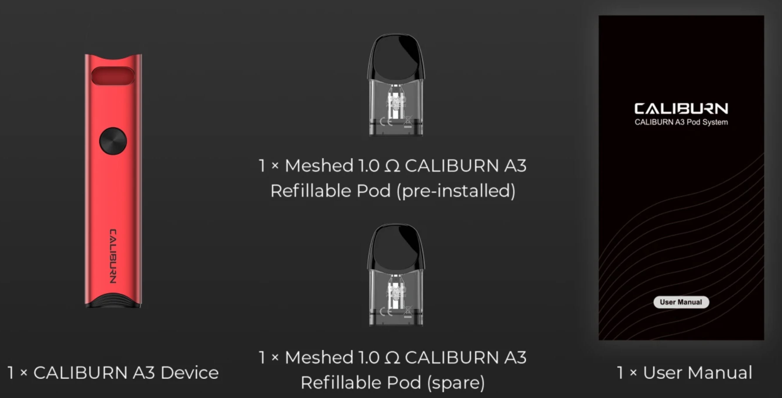 Uwell Caliburn A3 Pod Kit 520 mAh Červená 1 ks