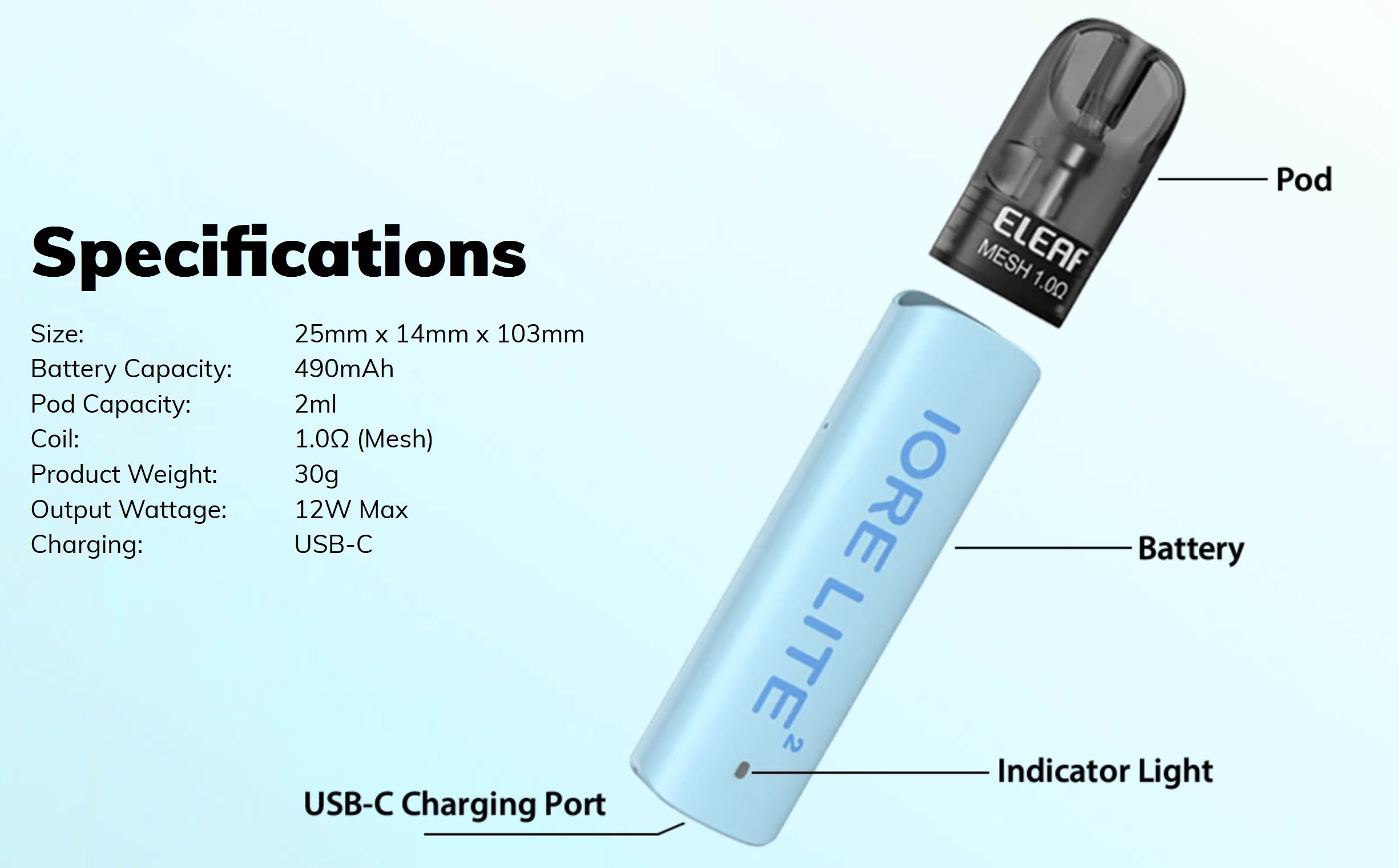 iSmoka Eleaf Iore Lite 2 490 mAh White 1 ks