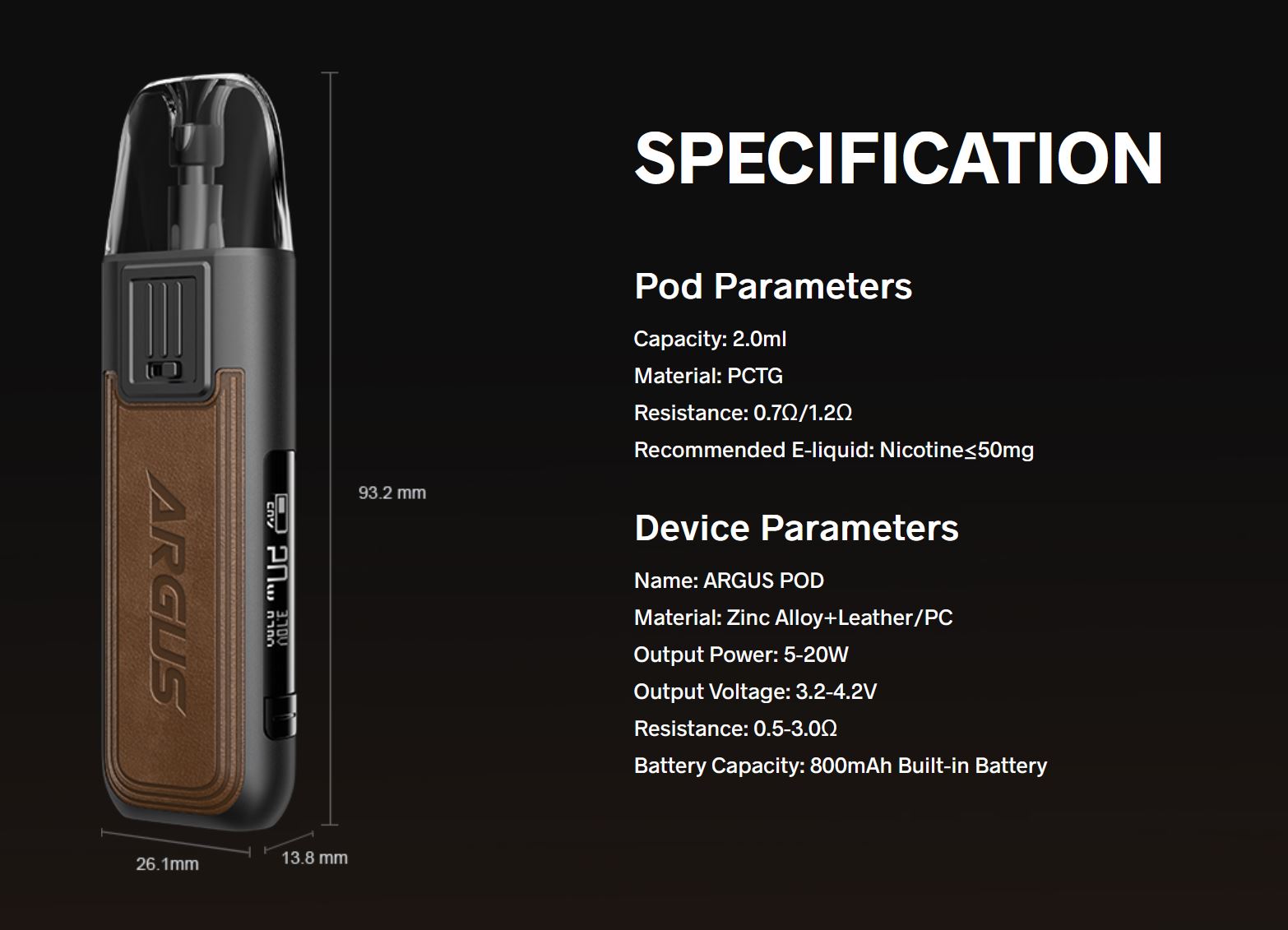 VooPoo Argus Pod Kit 800 mAh Gray 1 ks