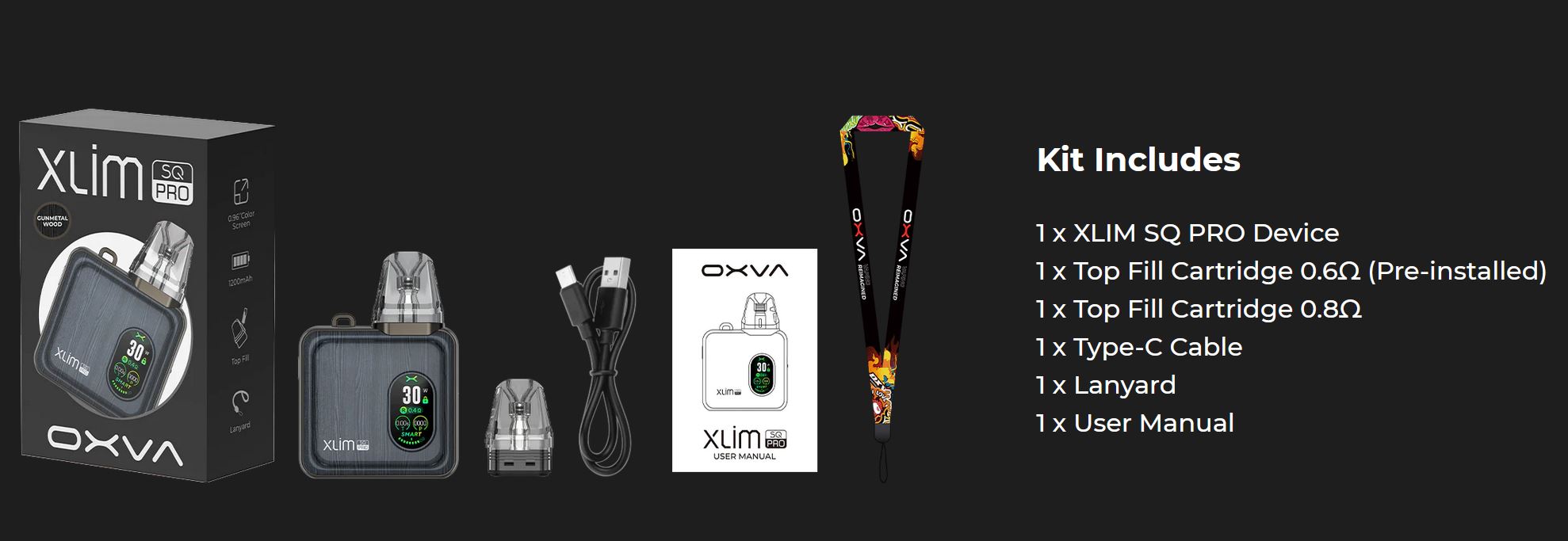 OXVA Xlim SQ Pro Pod Kit 1200 mAh Gunmetal Wood 1 ks