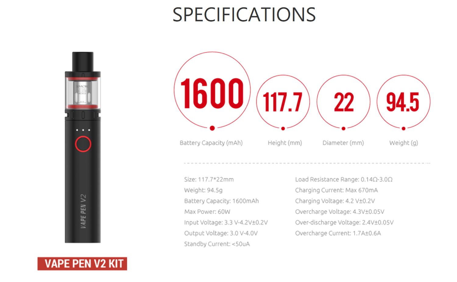 Smoktech Vape Pen V2 elektronická cigareta 1600 mAh Black 1 ks