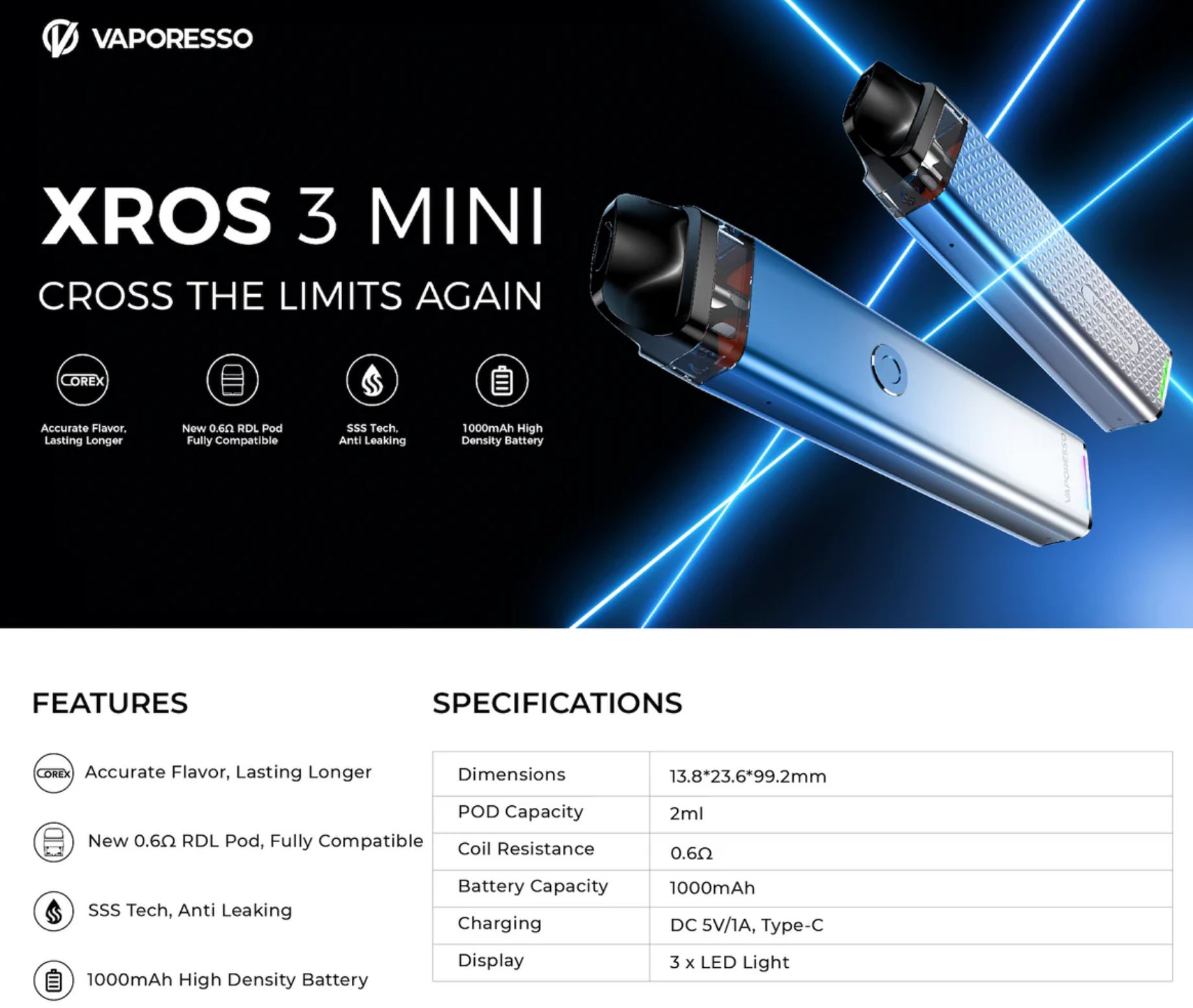 Vaporesso XROS 3 Mini Pod 1000 mAh Rose Pink 1 ks