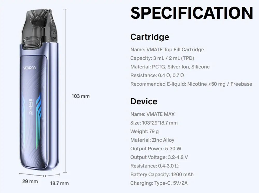 VooPoo VMATE MAX Pod Kit 1200 mAh Dove Gray 1 ks