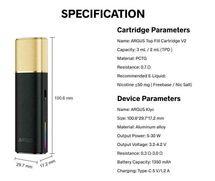 VOOPOO ARGUS KLYC Pod 1350 mAh Black & Gold 1 ks