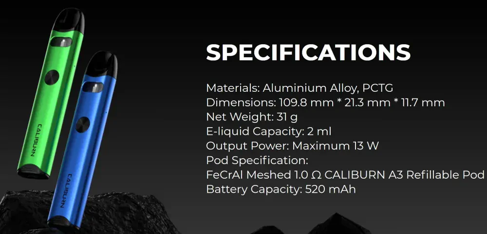 Uwell Caliburn A3 Pod Kit 520 mAh Černá 1 ks