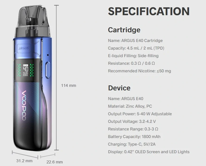VooPoo Argus E40 1800 mAh Spray Black 1 ks