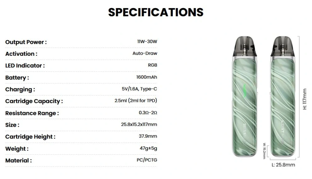 Lost Vape Ursa Nano S 3 Pod 1600 mAh Sage Silk
