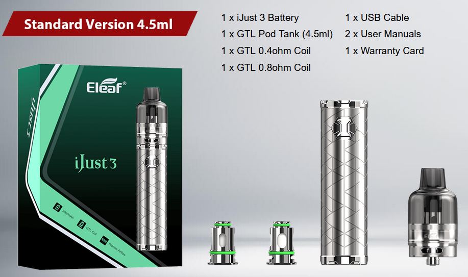 iSmoka Eleaf iJust 3 GTL Pod Tank elektronická cigareta 3000 mAh Gun Metal 1 ks